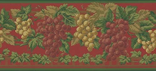 Waverly Sonoma Valley Collection Wall Border 5509630 Chianti Red Grapes Wallpaper Wine Country Grapevine Clusters Rich Olive Greens Golden Browns on Burgundy Red Home Decor