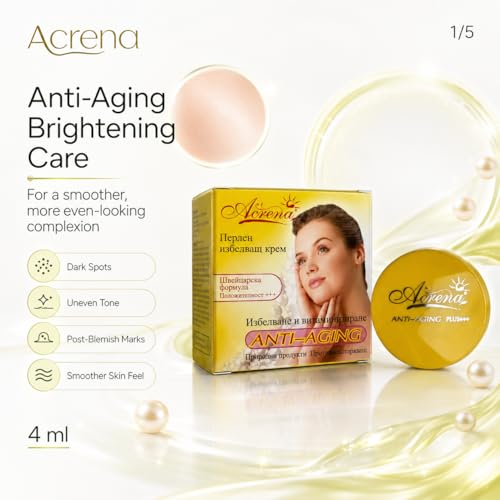 Acrena Anti-Aging-Aufhellungscreme gegen Hautpigmentierung mit natürlichem Extrakt| Pickelflecken | Sommersprossen| Spuren von Narben| Schweizer Formel| UV |Vitamin E| 4gr