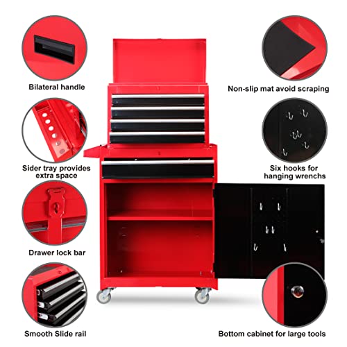 Big Red 5-Drawer Rolling Tool Chest/Box With Wheels,Metal Removable Tool Storage Cabinet For Garage And Workshop,Red/Black,Atbt3426R-Rb #TOP2