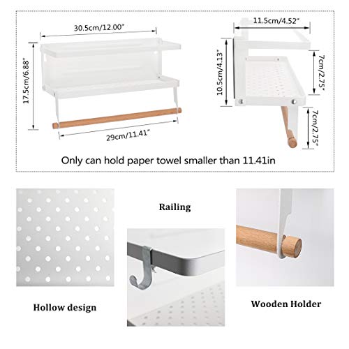 Haturi Fridge Spice Rack, Magnetic Storage Shelf with Paper Towel Holder Single Tier Kitchen Refrigerator Organizer Rack (Small,White)