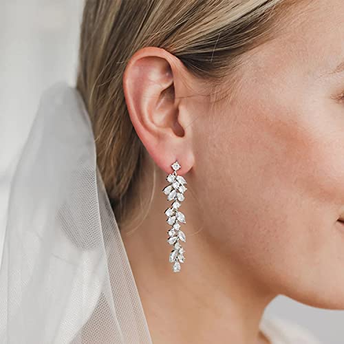 Cubic Zirconia Bridal Wedding Earrings for Brides Crystal Wedding Dangle Earrings Rhinestone Crystal Drop Earrings Silver Prom Earrings for Women Jewelry Gifts3
