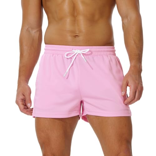 AIMPACT Gym Shorts Men 3 Inch Quick Dry Sport Shorts for Men Breathable Mesh Athletic Workout Training Fitness Running Shorts (Pink-M)