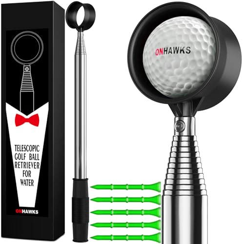 ONHAWKS Golf Ball Retriever for Water,Telescopic 12Ft/9Ft Stainless Steel Shaft Two-Sided Easy Pick Up Balls,Unbreakable Head Retriever Tool Golf Accessories Golf Gift for Men