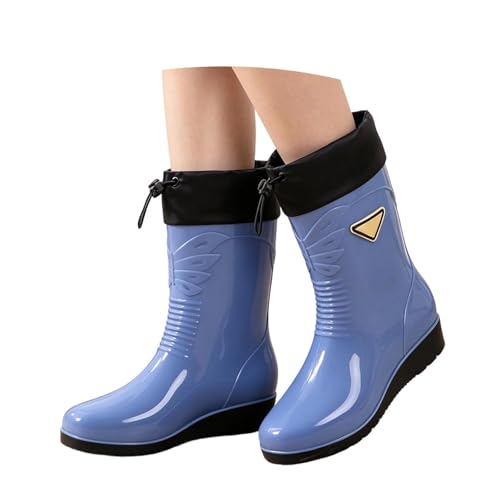 Viunychn Bottes de pluie pour femme - Respirantes - Confortables - Antidérapantes - Imperméables - Bottes en caoutchouc - Bottes mi-hautes - Chaussures de jardin à enfiler
