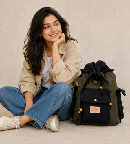 Image of Canvas Drawstring Backpack, Small size(10 Liters),Adjustable Shoulder Straps,Metal zippered pockets,Casual Travel Daypack
