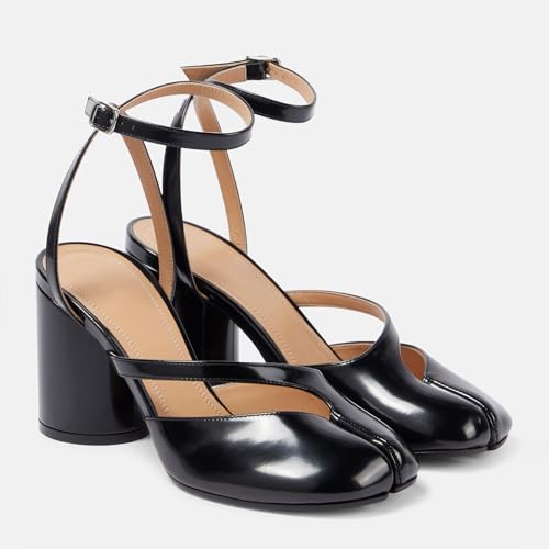 KOKOMOMO Split Toe Chunky Heels for Women Japanese Tabi Shoes Cylindrical Block High Heels Pumps Ankle Strap Buckled Wedding Party Dress Shoes4