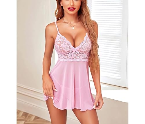 Image of Babydoll | Women's Plus Size Split Long Mesh Lingerie Dress Babydoll Chemise Sleepwear | Nightwear Sexy Above Knee Dress with G-String Panty