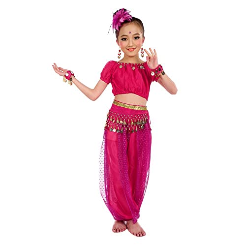 Fouttue Handmade Children Girl Belly Dance Costumes Kids Belly Dancing Dance Cloth Female Baby Clothes (Hot Pink, 4-6 Years) #TOP1