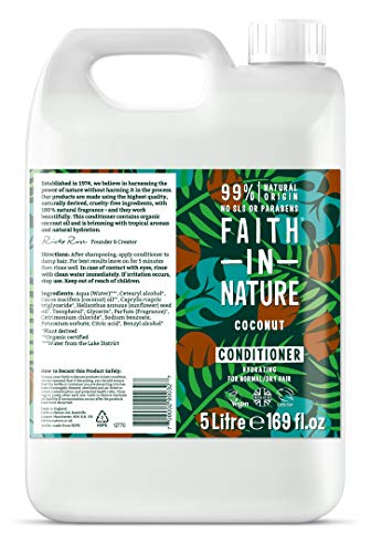Faith In Nature Organic Coconut Conditioner, Hydrating for Dry Hair & Scalp, Vegan & Cruelty Free, No SLS, Silicones or Parabens, 5L Refill Pack