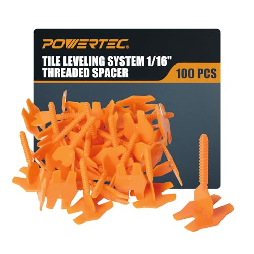Image of POWERTEC Tile Leveling System 1 /16 inch Threaded Spacer Clips, Flat Base Strap for Spacing and Leveling Tiles 100 Pieces (72107)