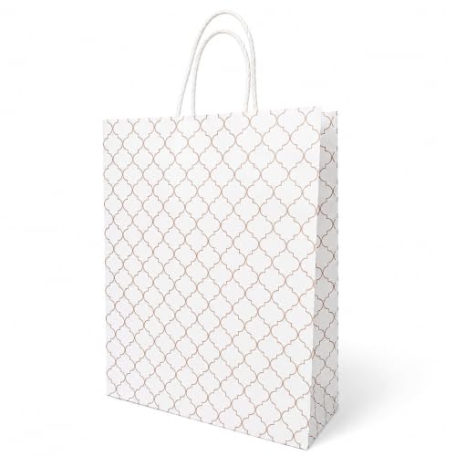 Image of Aakriti Craft Paper Bags, Carry Bag For Wedding Party Craft Retail Packaging, Recycled Twist Handles Colorful White Gift Bags Shopping Bags | Small Size: 10 x 8 x 3 Inch (10 PCS)