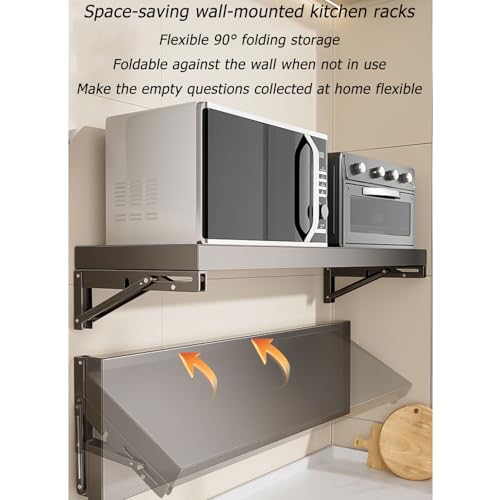 Soporte de microondas plegable resistente, estante de acero de montaje en pared para almacenamiento de cocina, soporte de utensilios de cocina que ahorra espacio, instalación fácil, rack de acero al c