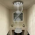 7PM Crystal Chandelier, Modern Large Spiral Raindrop Chandeliers, Flush Mount Pendant Light Fixture, Big Chandelier for High Ceiling, Entryway, Staircase, Foyer, Entrance D31.5 X H94.5