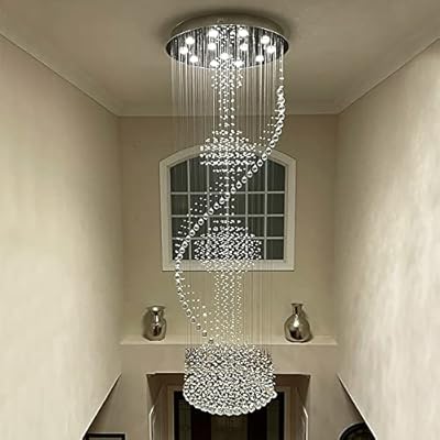 7PM Crystal Chandelier, Modern Large Spiral Raindrop Chandeliers, Flush Mount Pendant Light Fixture, Big Chandelier for High Ceiling, Entryway, Staircase, Foyer, Entrance D31.5 X H94.5