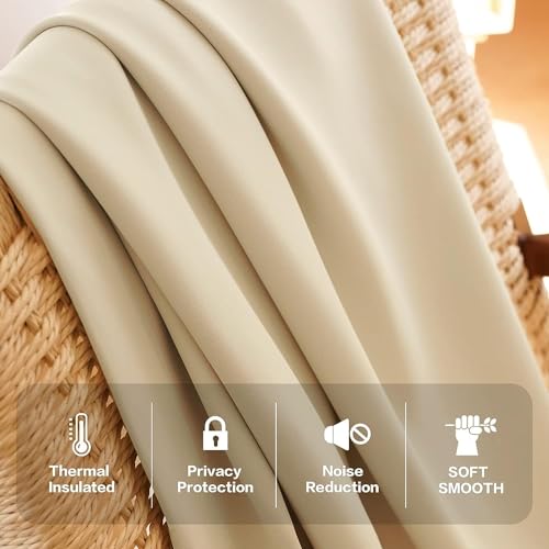 Image of Triple Pinch Pleated Blackout Curtains Thermal Insulated Room Darkening Curtains for Bedroom /Livingroom Pack of 2 Panels, Tiebacks, Hooks (Beigee)
