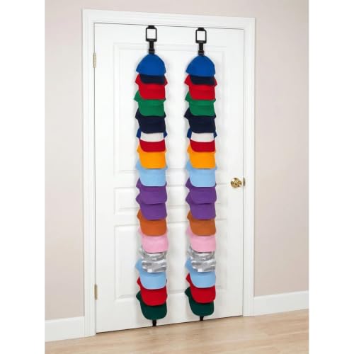 J&V TEXTILES Over the Door Cap Rack Organizer 2 Pack Holds Up to 30 Baseball Hats Hat Storage System for Men Women and Kids Adjustable Closet Hanger with Hooks for Easy Hat Display