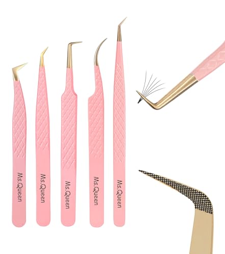 Ms.Queen Lash Tweezers for Eyelash Extensions (5Pcs)