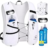ONETOALL Chaleco Running Hombre Mujer con 2× Soft Flask 500ml y Luz LED Recargable, Mochila Hidratacion para Correr Senderismo Montaña Bici