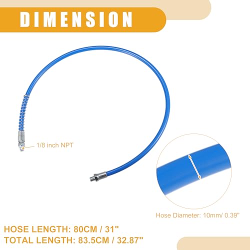 Partuto 1Pc 31 Inch Universal 1/8\" NPT Grease Gun Flex Hose - Trailer Flex Grease Hose Extension Non-Slip - Metal Blue