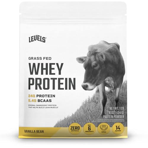 Levels Grass Fed Whey Protein Powder, No Artificials, 24G of Protein, Vanilla Bean, 1LB
