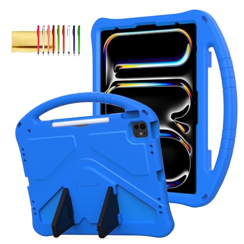 Kids Case for iPad Pro 13" M5 M4/Air 13" 2026 2025 2024, iPad Pro 12.9 2018-2022 Cover with Pencil Holder, Techcircle Lightweight Shockproof EVA Foam Handle Stand Anti-Slip Grip Rugged Case, Blue by Techcircle - Used condition - US$22.85