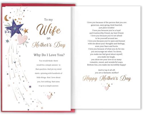 Bablira Romantic Mother's Day Card for Wife, Heartfelt Mother’s Day Gift from Husband, Best Wishes To My Wife on Mother's Day