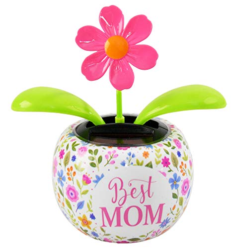 Home-X Pink Daisy Solar Dancer Figure, Solar-Powered Dancing Office Desk Decor, Windowsill or Car Dashboard Decoration