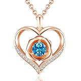 Rose Heart Necklace December Birthstone Blue Topaz Jewelry for Women Sterling Silver Rose Flower Hea