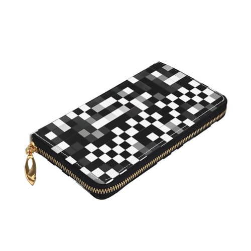 Portefeuille en cuir zippé homme femme grand tout-en-un à carreaux