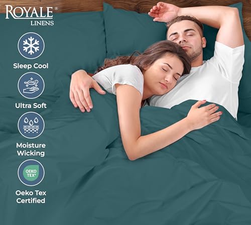 Image of ROYALE LINENS 100% Organic Cotton Percale Pillowcases Set of 2 - Standard Size Percale Pillowcase - Standard Set of 2 Pillow Cover - Breathable, Cool & Crisp Pillow Cases (20 inchx26 inch, Teal)