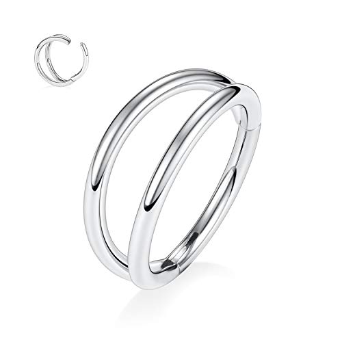 Conch Piercing Jewelry Nose Ring 16G Silver Stacked Cartilage Earring Helix Daith Rook Tragus Lip Earrings Surgical Steel Double Hoop 11mm by PEAKLINK - Used condition - US$8.99