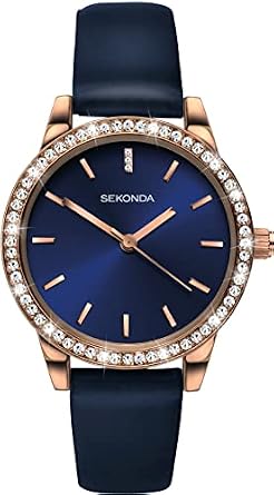 Sekonda Editions Womens Analog Quartz Watch Rose Gold Case and Blue Strap 40328, Rose Gold, Quartz Watch