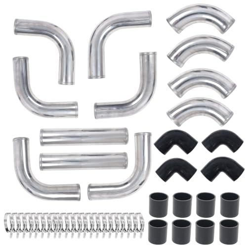 12Pcs - 3" Universal Aluminum Turbo Intercooler Piping U-Pipe Kit w/Silicone Coupler and Stainless Steel T-Clamps DIY Custom Pipe Polished