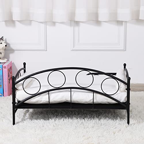 Pet Bed Couch, Dog Bed With Black Metal Frame And Detached White Thick Cushion For Medium Dog Summer Using (Black) #TOP6