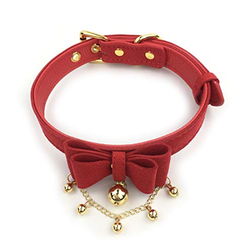 Handmade Gold Bean Choker Collar Necklace Lolita Bow Collar Cat Cosplay Kitty Velvet Necklace (Y2)