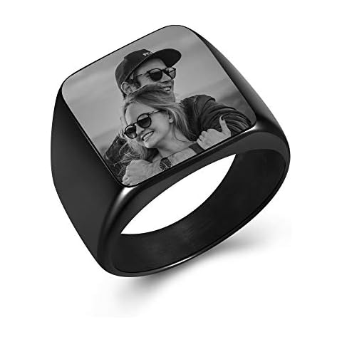 Zysta Personalized Fotogravur- Herren Siegelring Schwarz Glänzend Poliert Siegelring Quadrat Band Ring Cover