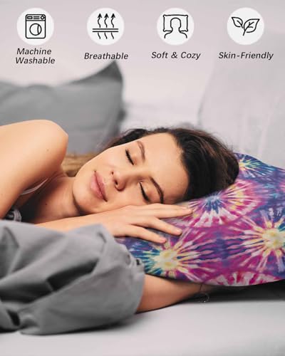 Abstract Colorful Pillowcases Queen Size,Pink Blue Watercolor Rainbow Tainted 2 Packs Soft Bed Throw Pillow Covers Sham Decorative Sofa Couch Long Body Lumbar Cushion Case Envelope Closure,20\" x30 - Thumbnail 4