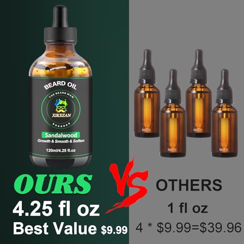 XIKEZAN Beard Oil,Beard Oil for Men,120ml/4.25 OZ Large Volume Sandalwood Natural Beard Growth Oil,Promote Beard Care Growth Mustaches Soften Strength Leave in Conditioner,Unique Gifts for Men Him Dad - Image 3