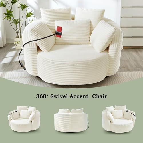 Sillón giratorio 360 grados con tela beige miniatura 3