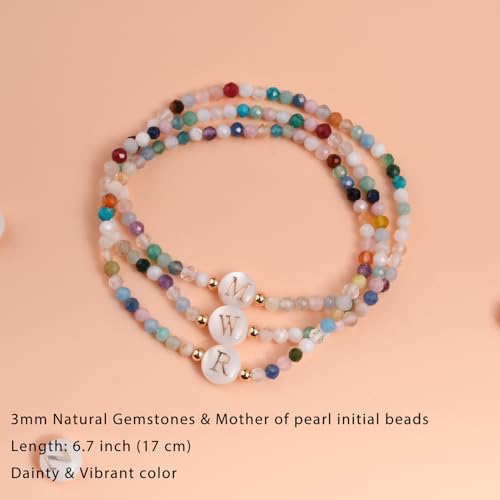 DLYFNVEV Initial Bracelet Women Crystal Beaded Bead Dainty Colorful Natural Stone Summer Personalized Rainbow Boho Bohemian Bracelets Jewelry Gifts For Daughter Granddaughter A — view 5