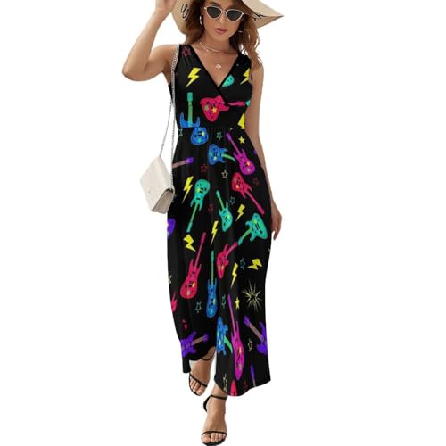 Summer Wrap Sleeveless Trippy Neon Electric Guitars Cocktail Party Dress