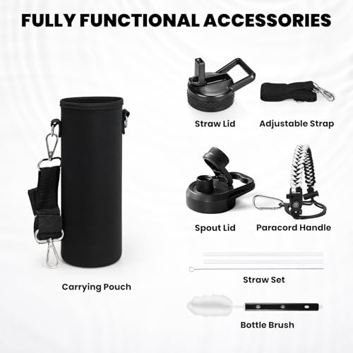 Image of RAYMYLO Insulated Water Bottle 20 oz, Triple Wall Vacuum Stainless Steel (Cold for 24Hrs, Hot for 12Hrs), Leak Proof & Non-BPA, Modern Water Bottle Jug for School with Straw Spout Lids