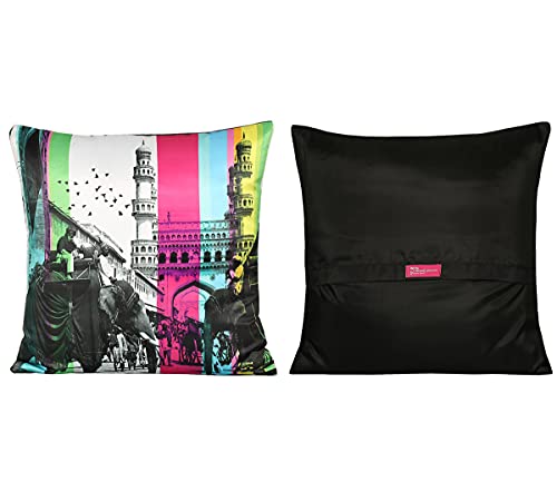 Image of India Circus by Krsnaa Mehta Incredible Pop India Multicolor Satin Blend Cushion Pillow Covers Set of 5 (16 x 16 Inches)