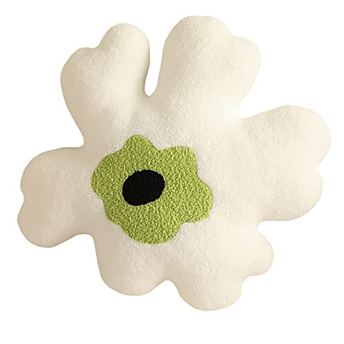 conrtems Sofa Pillow Waist Cushion Back Plush Flower Special-Shaped Pillow All-Match Girl Heart Creative Pillow. (White and Green)
