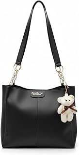 AESTHETIC Women’s Shoulder Handbag | Elegant PU Leather Tote with Chain Strap & Teddy Charm | Stylish Daily Use Purse for ... Price In India