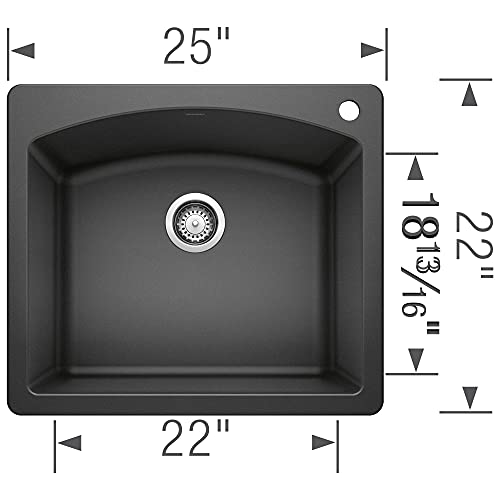 BLANCO, Anthracite 440210 DIAMOND SILGRANIT Drop-In or Undermount Kitchen Sink, 25" X 22"