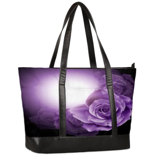Koblen Rose Purple Flower Laptop Tote Bag For Women 15.6 Inch Lightweight Computer Shoulder Purse Bag With Compartment For Work Travel Laptop Organizer Handbag cover