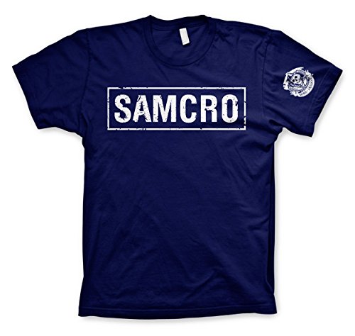 Sons of Anarchy Licenza Ufficiale Samcro Distressed Maglietta Uomo Mezze Maniche (Blu Marino), X-Large