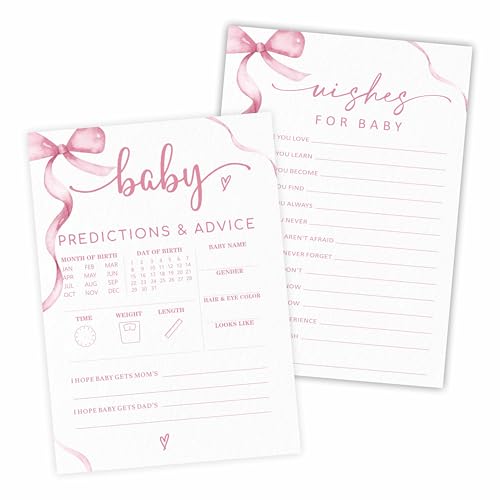 5 "X 7 " Baby Shower Games Kit, 30 Pcs Pink Bow Predictions And Advice & Wishes For Baby Two-In-One Game Cards For Parents-To-Be, Baby Announcement, Gender Reveal, Party Favor & Decorations - F01