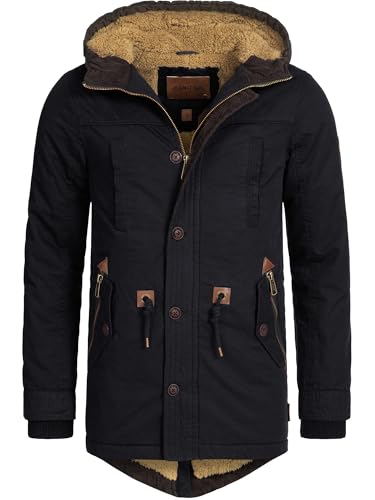 Indicode Herren Barge Winterjacke m. Kapuze & Teddyfutter | Winterparka Herrenjacke Parka Black, L